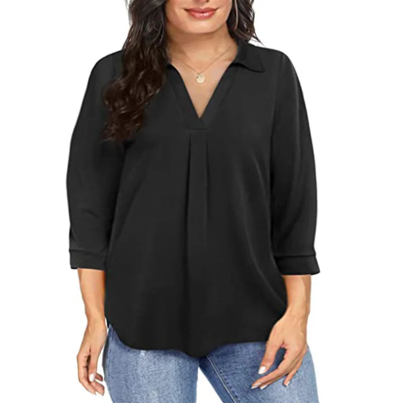 Plus Size Chiffon pullover oversized loose V-neck