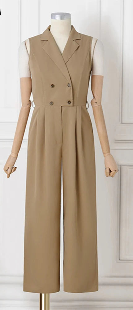 Jumpsuits Sleeveless Solid Color Lapel