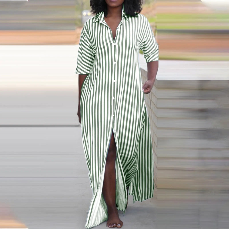 Plus Size Dresses Fashionable Casual Striped