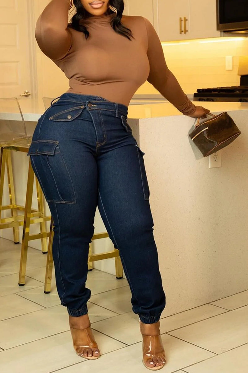Plus Size Blue All Season Everyday High Waist