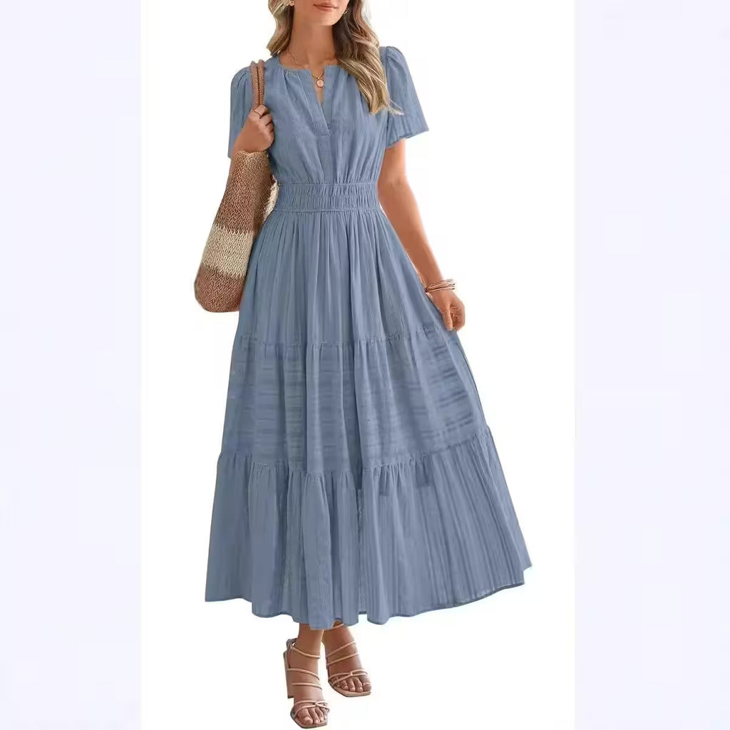 pleated v-neck dress