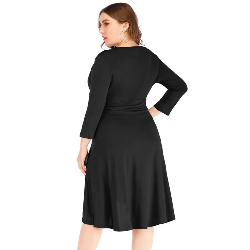 Plus Size V-Neck Waist-Fitted Pleated