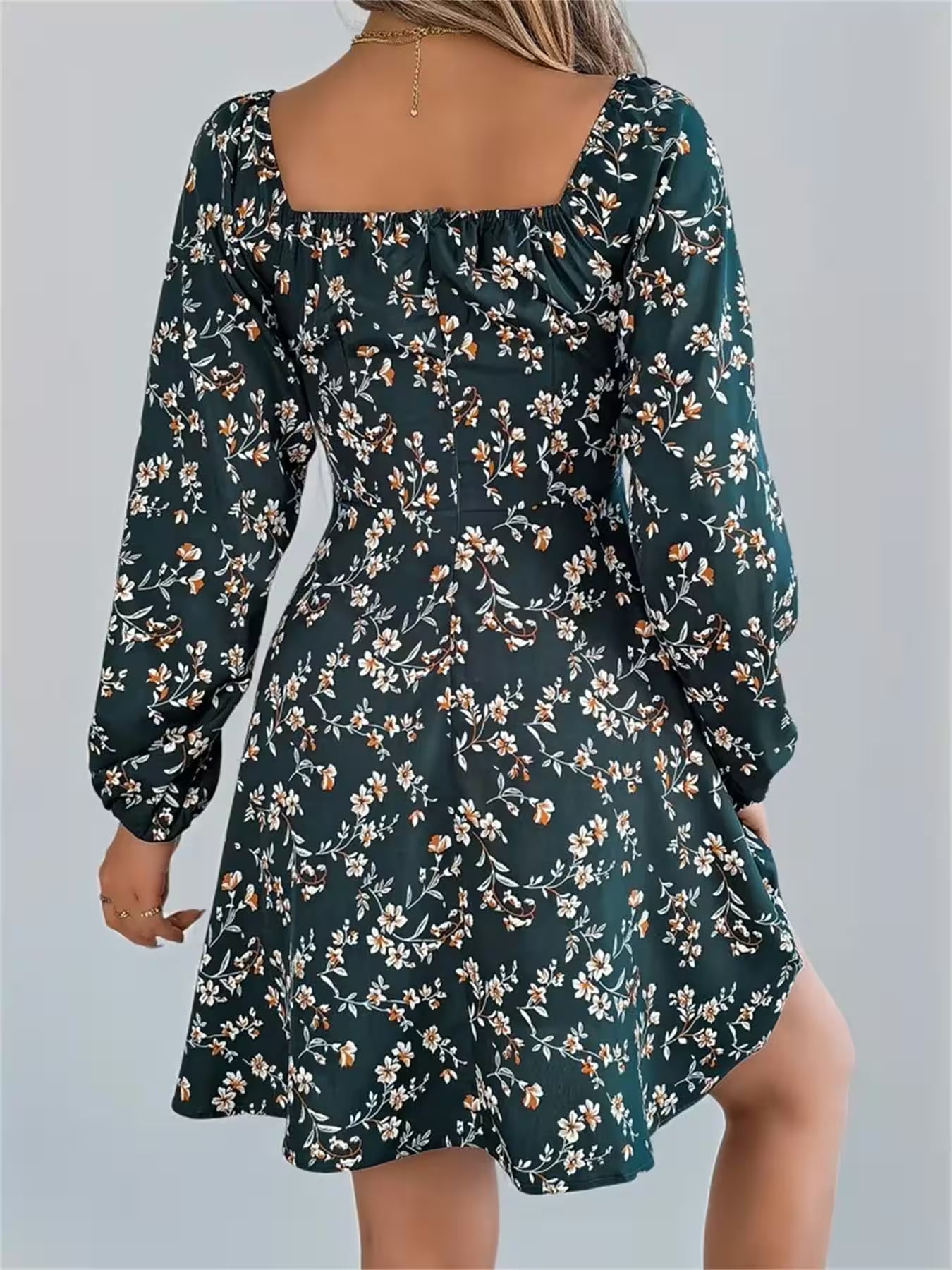 Spring Floral Long Sleeve A-line Ruffle Dress - Additional View 4