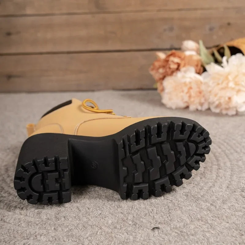 Retro Round Toe Chunky Heels Ankle Boots