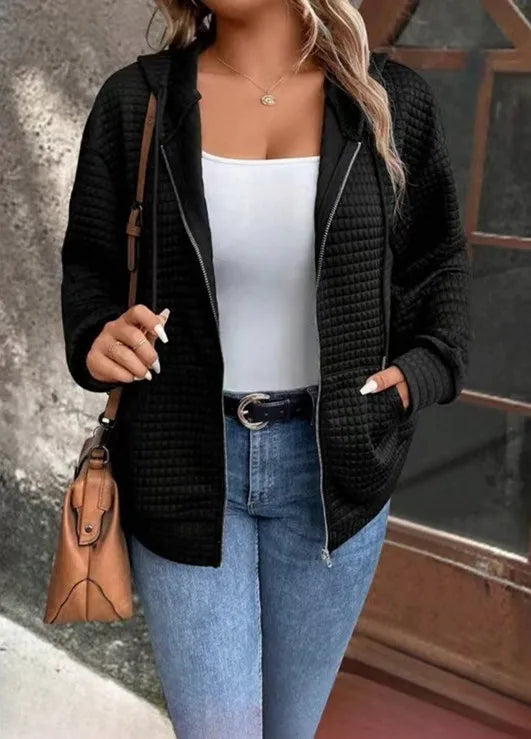 Autumn color pocket hooded zipper Jacket
