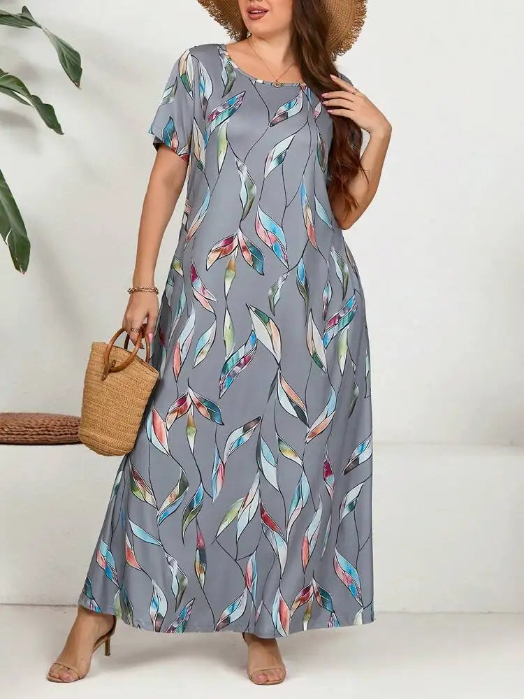 Plus size Printed Feather Large Size Dress