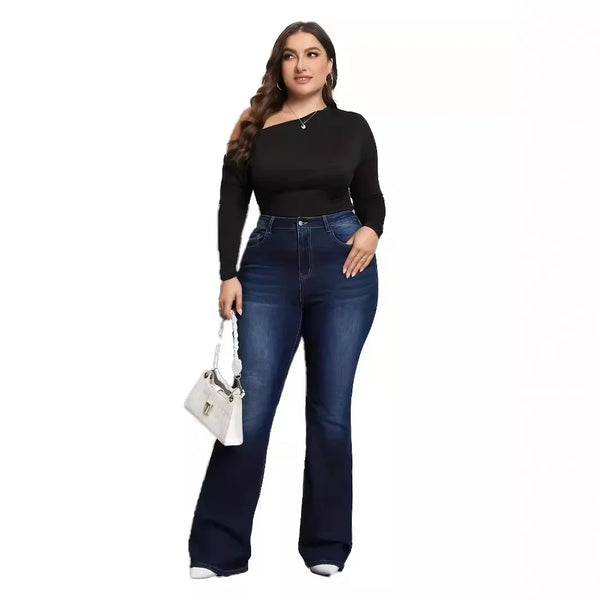 Plus Size Stretchy Flared Jeans Cross-Border