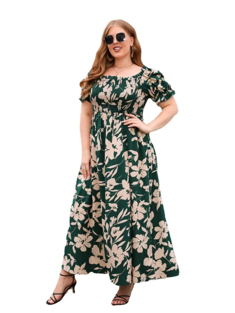 Plus Size Square Collar Dress Floral Print Fashion