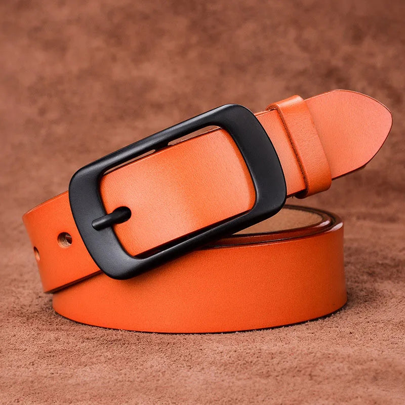 Belt Cow Genuine Leather Black Alloy Pin