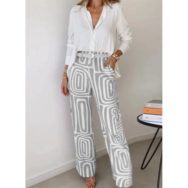 Shirt Elastic Waist Print Trousers 2Piece Set spring 2025