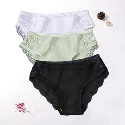 Floral Lace Cotton Panties Underwear Comfortable Lingerie 3PCS/Set