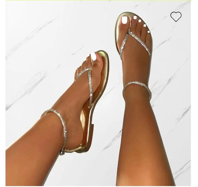 Sandals Beach Flip Flops Fashion Gold Flat Roman