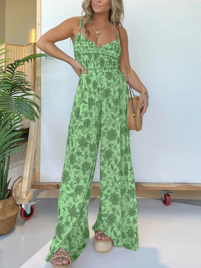Jumpsuits Fashion Suspender V-neck Floral