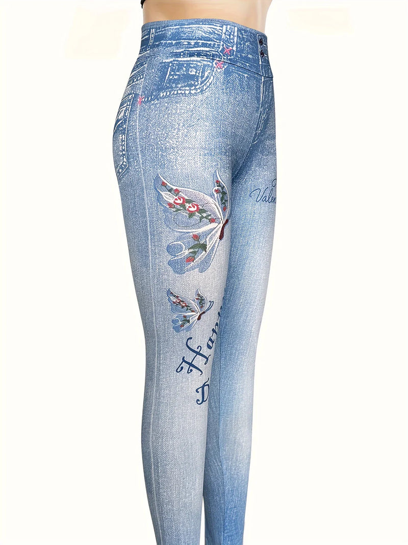 Butterfly Print Skinny Leggings
