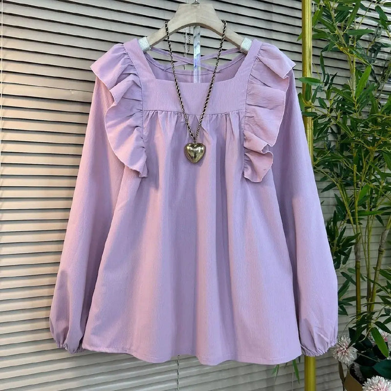 Spring Oversized Clothing Ruffled Square Neck Casual