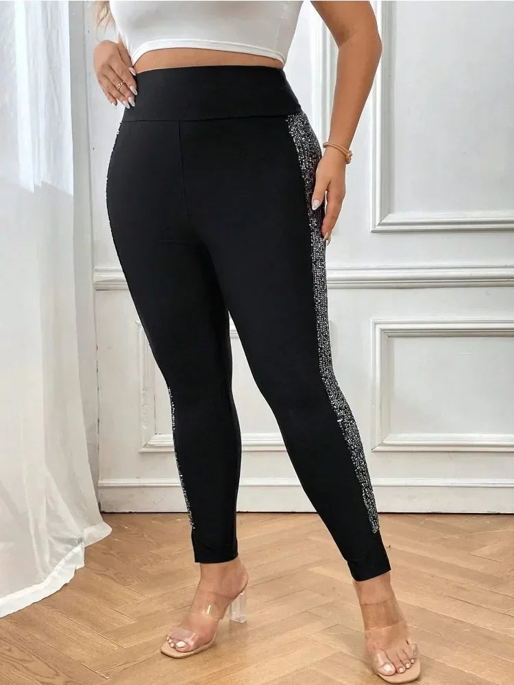 Plus-size Elegant Solid Color Stretch Leggings