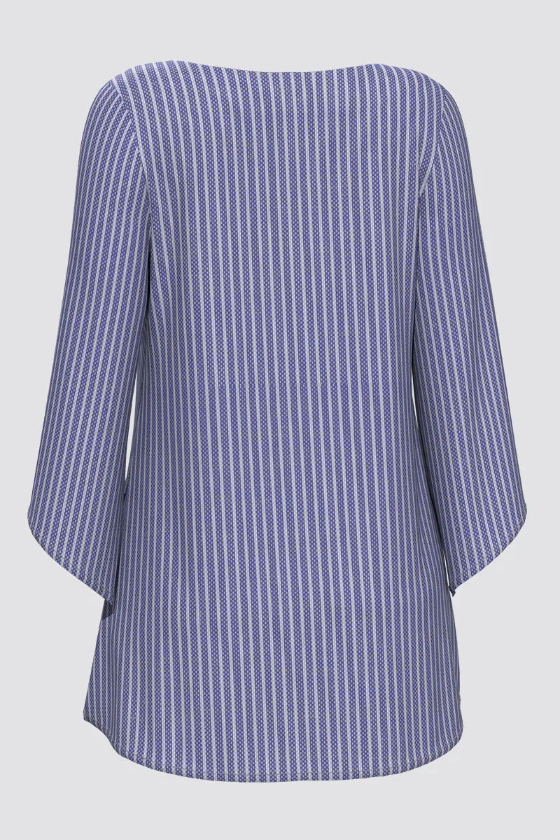 Plus Size Casual Striped Print V Neck Asymmetric