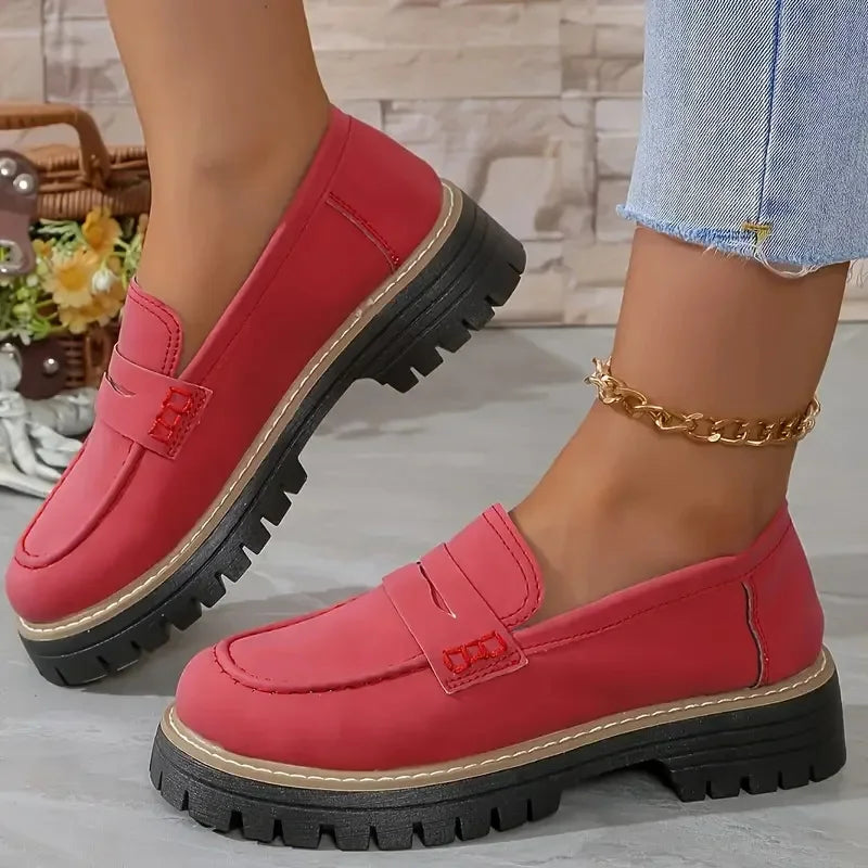Spring casual British style shoes with thick heels and retro single
