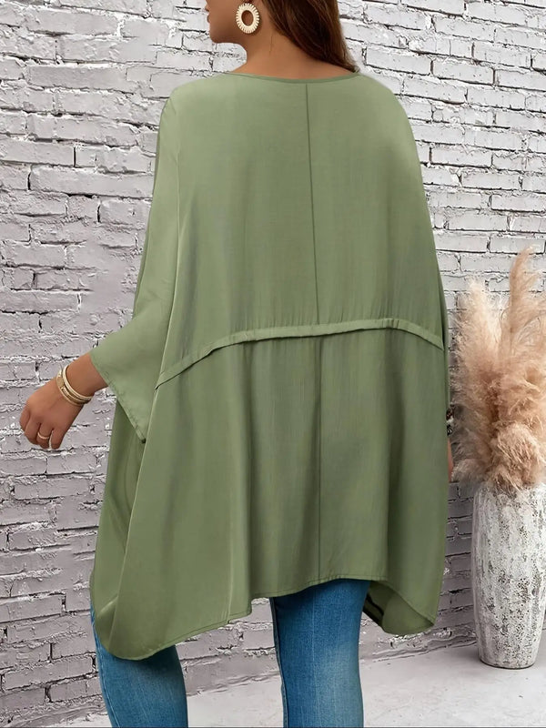 Plus size round neck bat wing sleeve loose