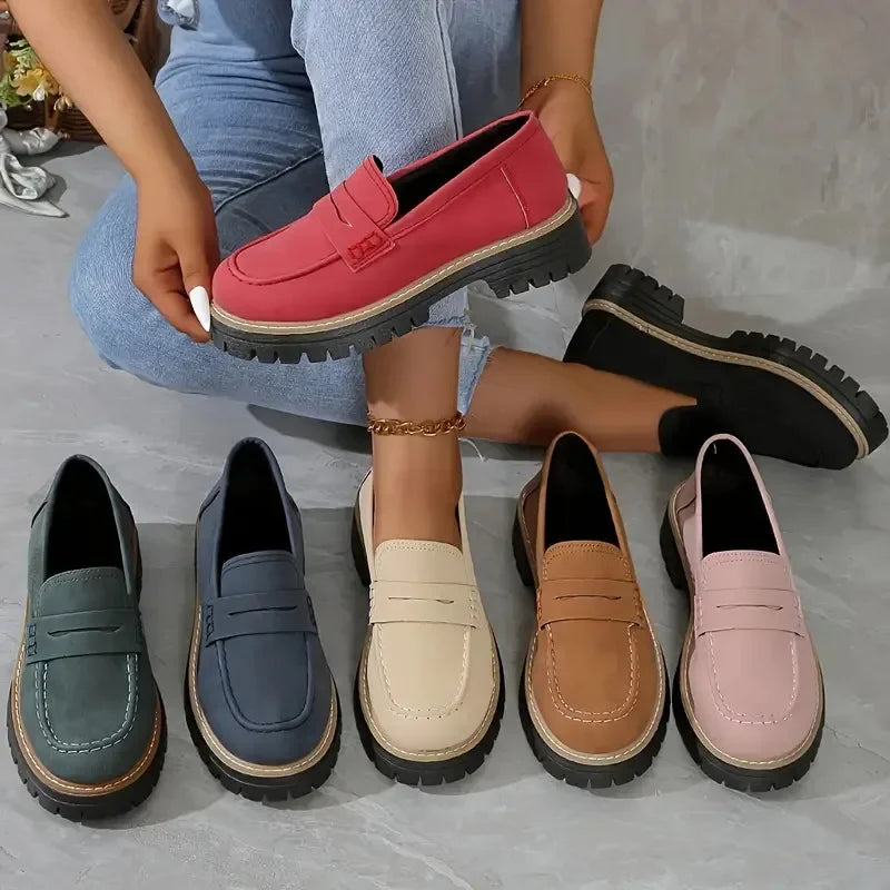 Spring casual British style shoes with thick heels and retro single