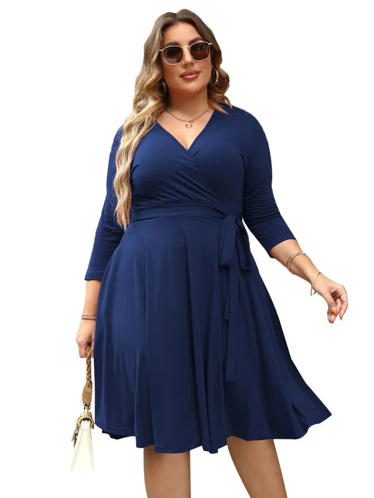 Plus Size Summer Midi Dress V-Neck