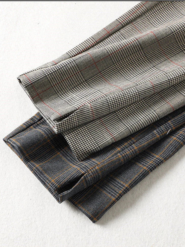Straight  Plaid Split Formal Baggy Spodnie