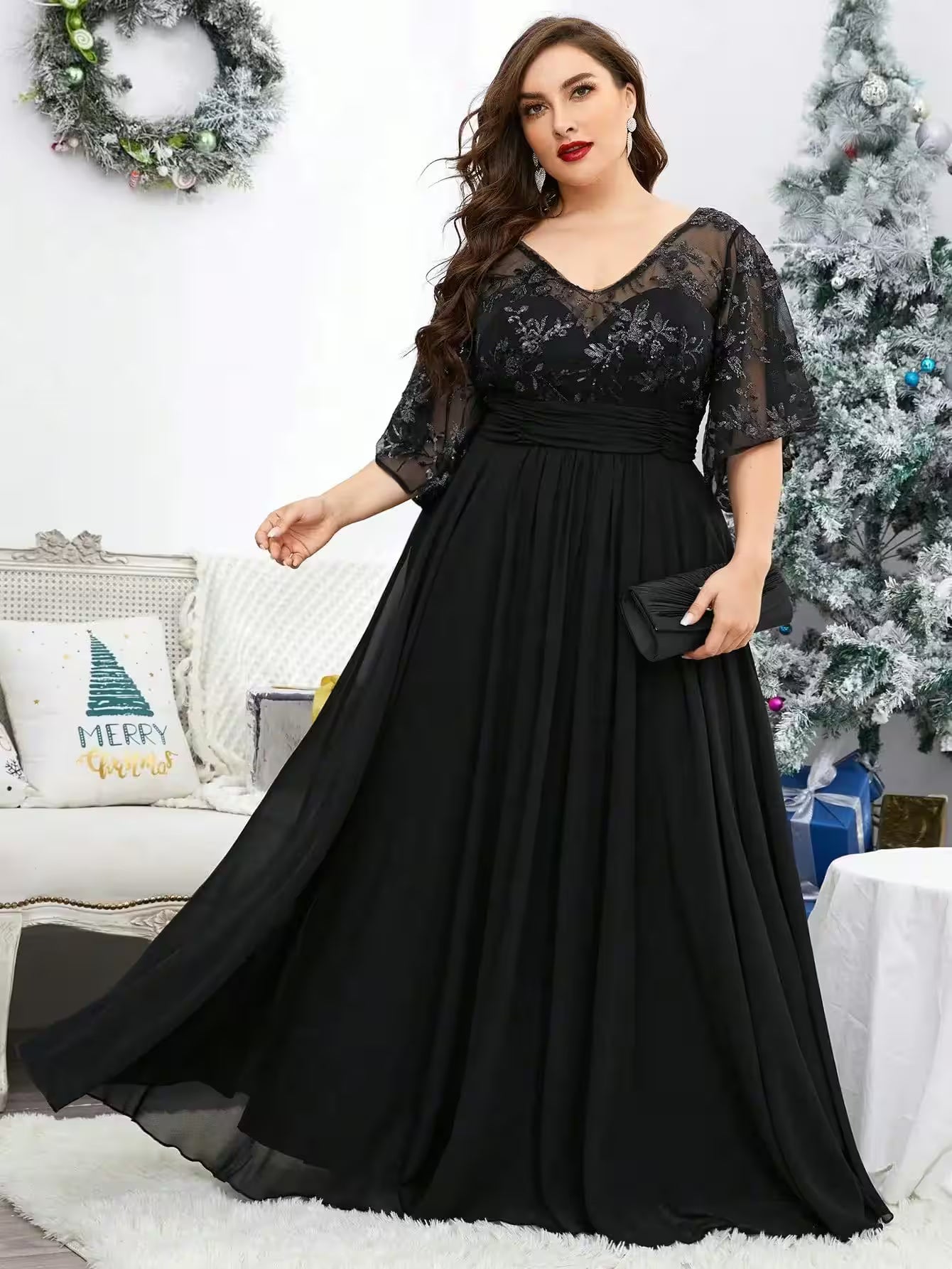 Plus size V-neck chiffon Evening gown dress - Additional View 4