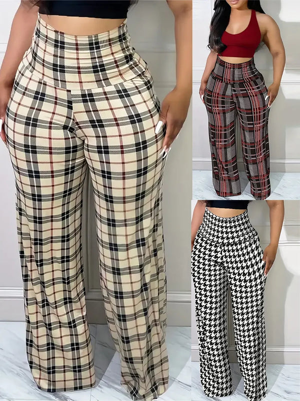 Plaid Wide Leg Pants  High Waist Casual Spring