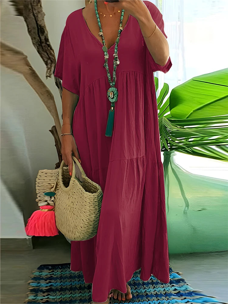 Plus Size Casual Loose V-Neck Solid Long