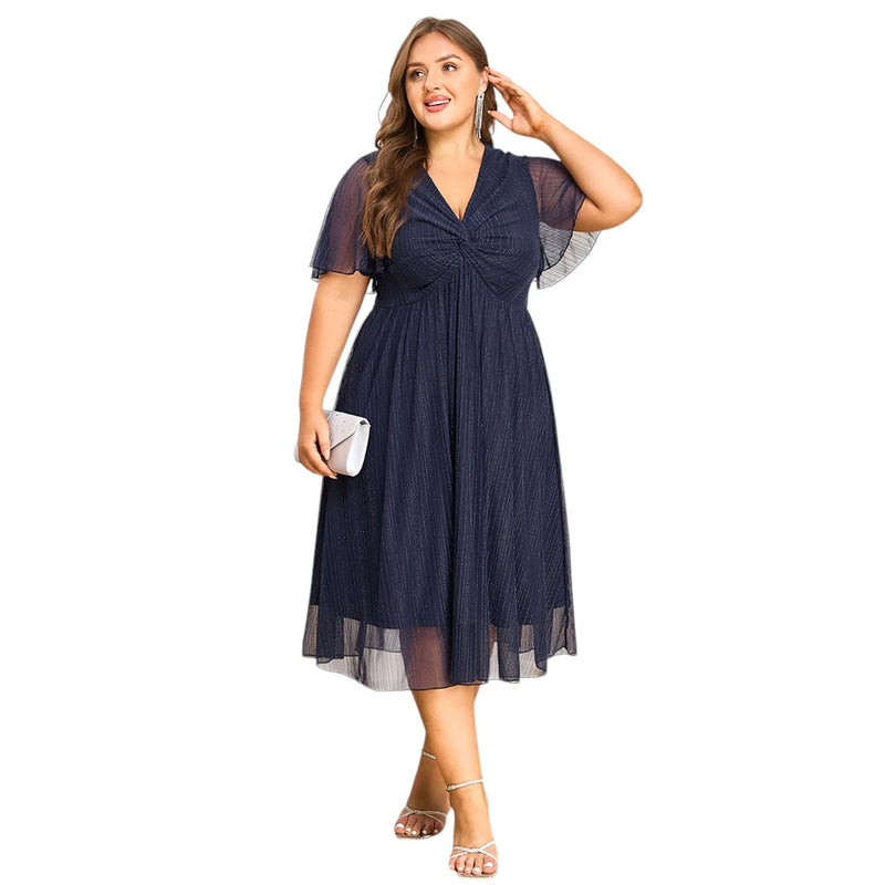 Plus Size V-Neck Solid Dresseegant Evenings