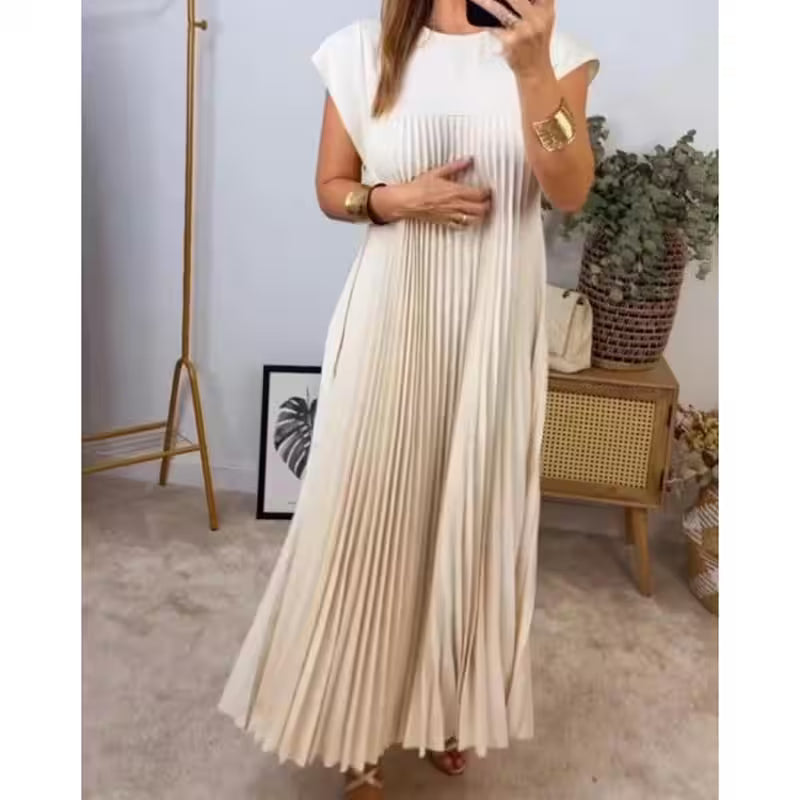 Spliced Pleated Maxi Dress - Spliced Pleated Maxi Dress for Women