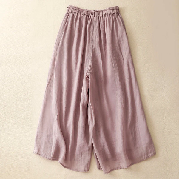 Linen Double-layer High Waist Wide-leg Pants