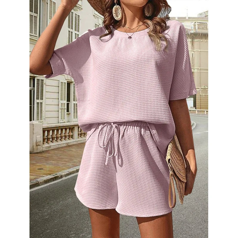 2 Piece Sets Outfit Solid Color Casual Loose Short
