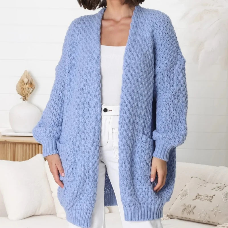 Plus size front chunky knitted pocket cardigan sweater
