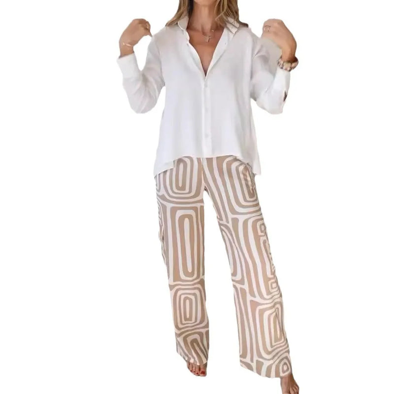 Shirt Elastic Waist Print Trousers 2Piece Set spring 2025