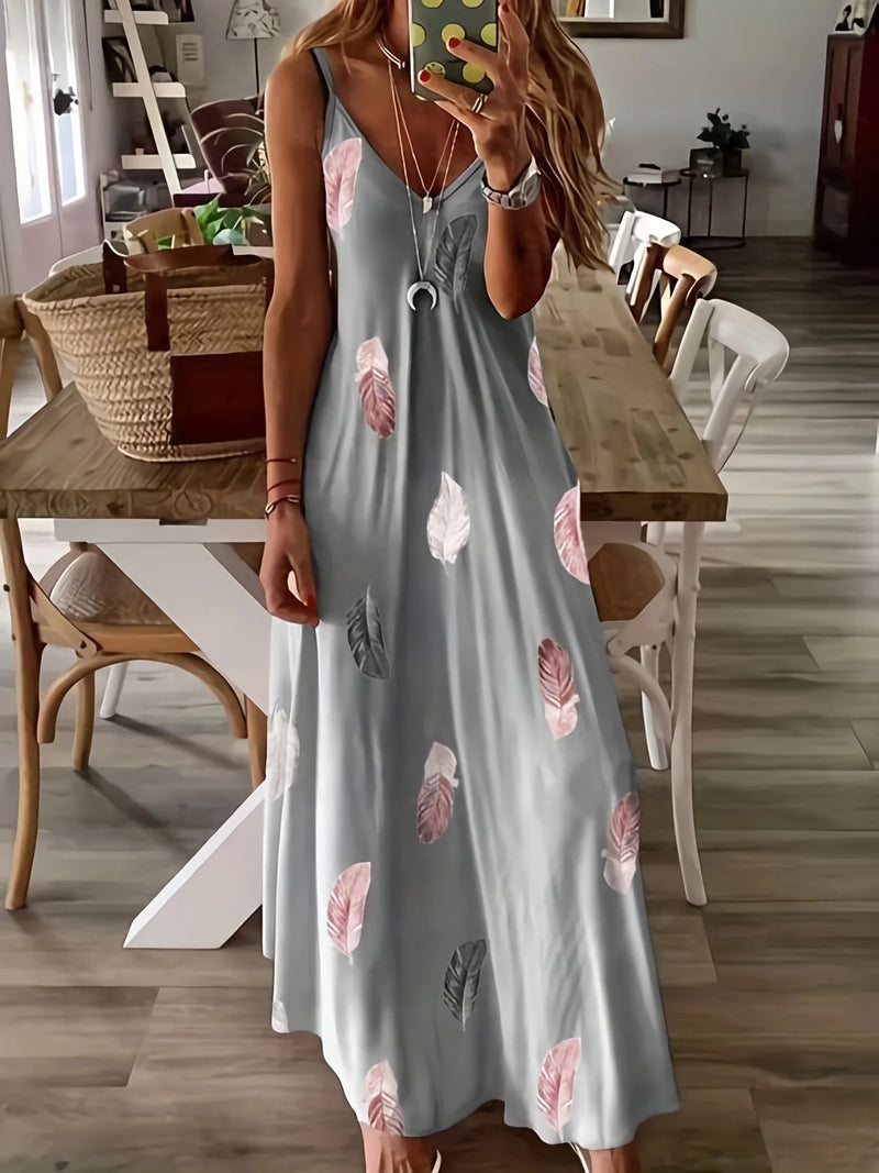 Sexy V-neck Feather Print Sling Dress