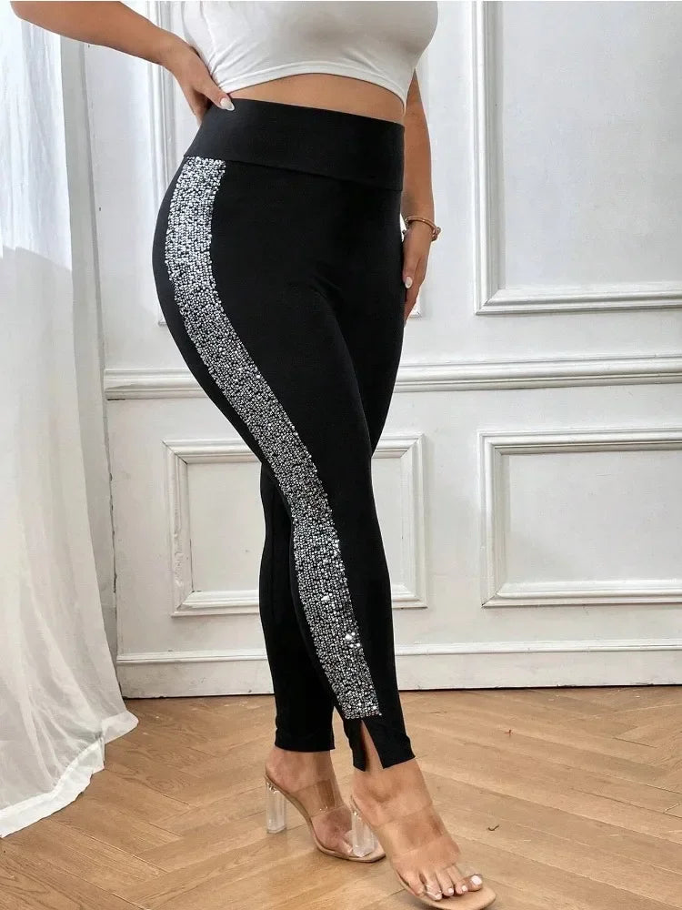 Plus-size Elegant Solid Color Stretch Leggings