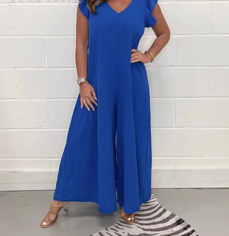 Ruffled Wide-leg Trousers Solid Casual Jumpsuit