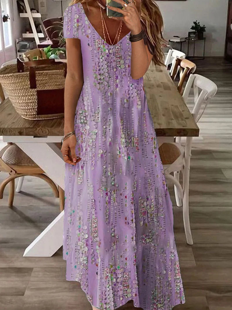 Plus Size Cross border Fashion Print V-neck