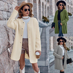 Casual Solid Color Neck Long Sleeved Jacket