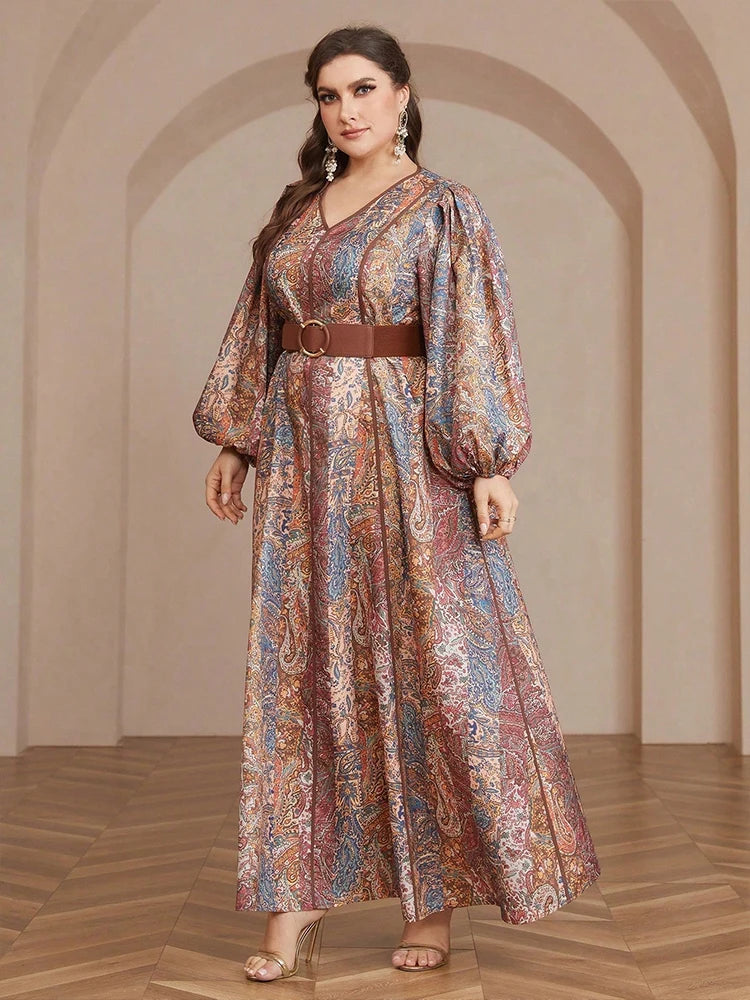 Plus Size Maxi Dresses Luxury  V-neck Print