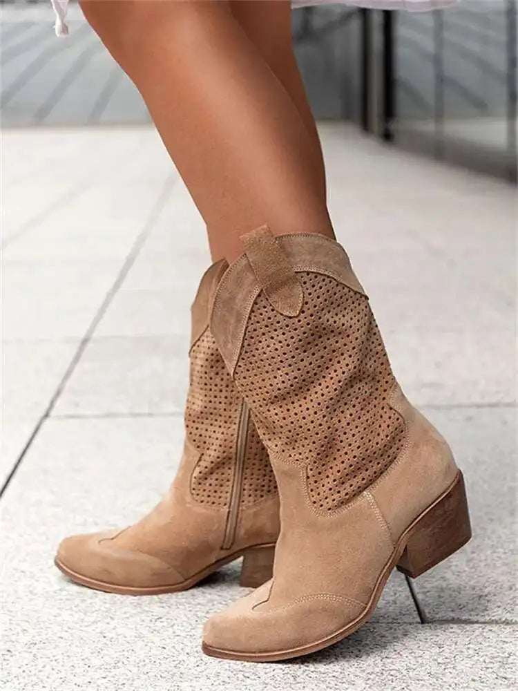 Chunky Heel Mid Boots Side Zip Size 34- 43 Short