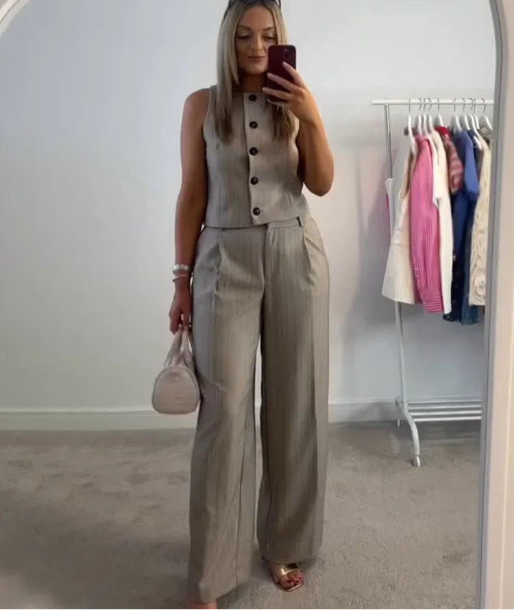 Wide Leg Long Pants 2 Piece Set 2025