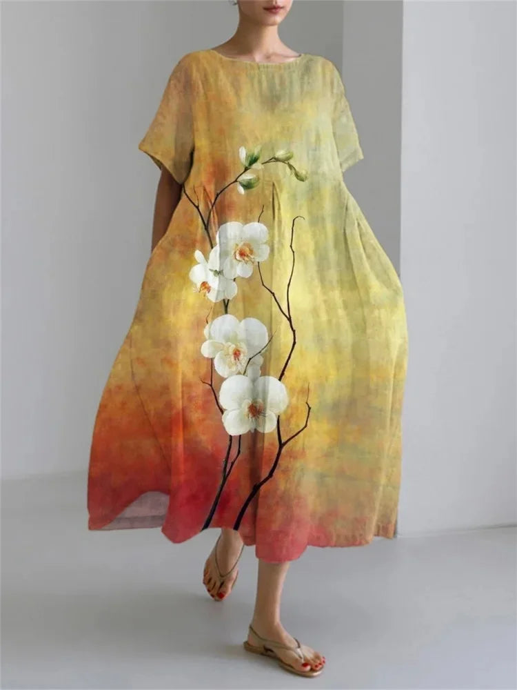 Plus Size Fresh Flower 3D Printed Round Dress S-5XL