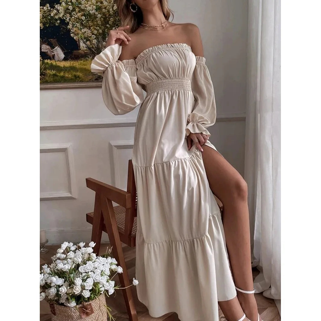 Long Sleeve Party Evening Dress with High Slit