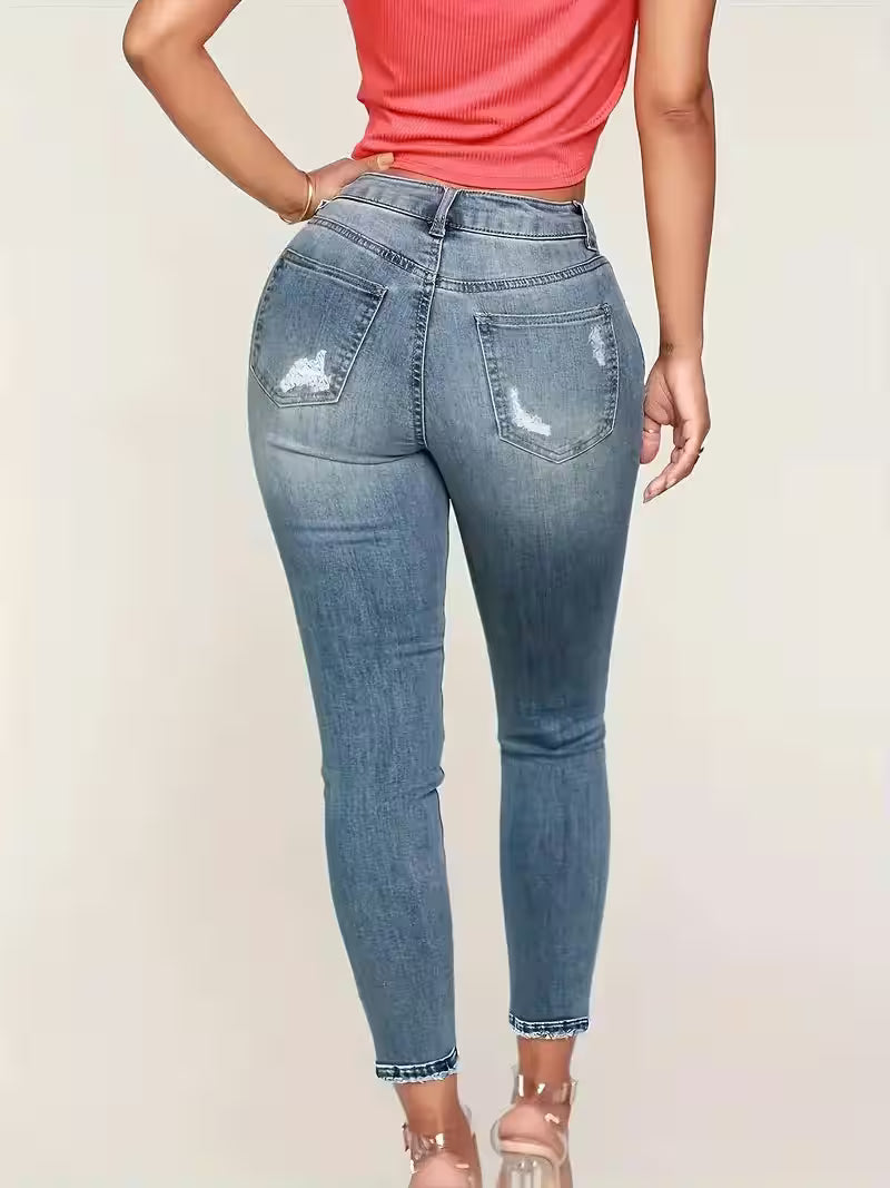 Skinny Stretchy Denim Pants - Solid Color - Additional View 2