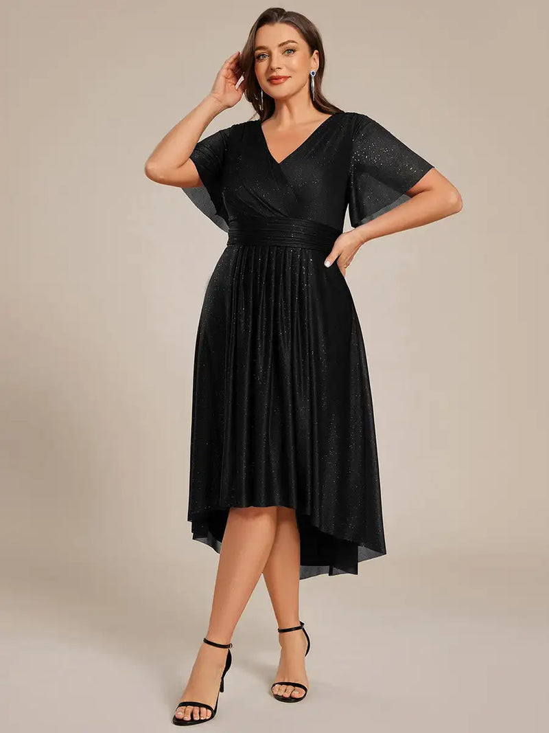 Plus Size Dress Short Sleeve V-Neck A-Line