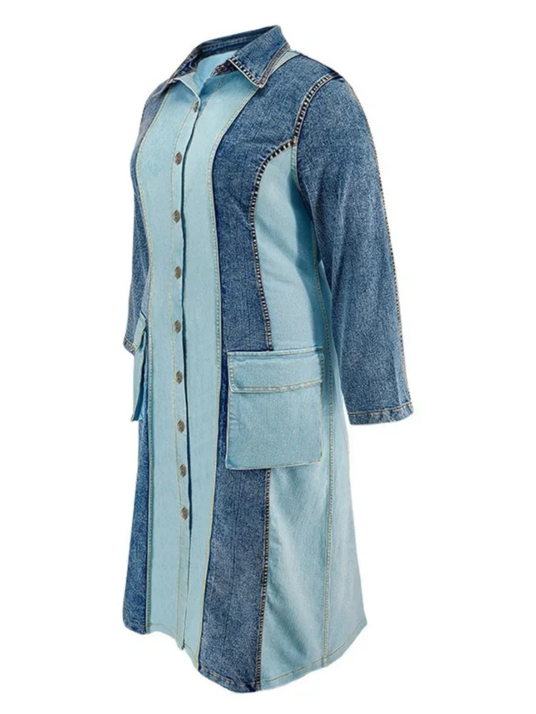 Plus Size Denim Dresses Long Sleeve Casual