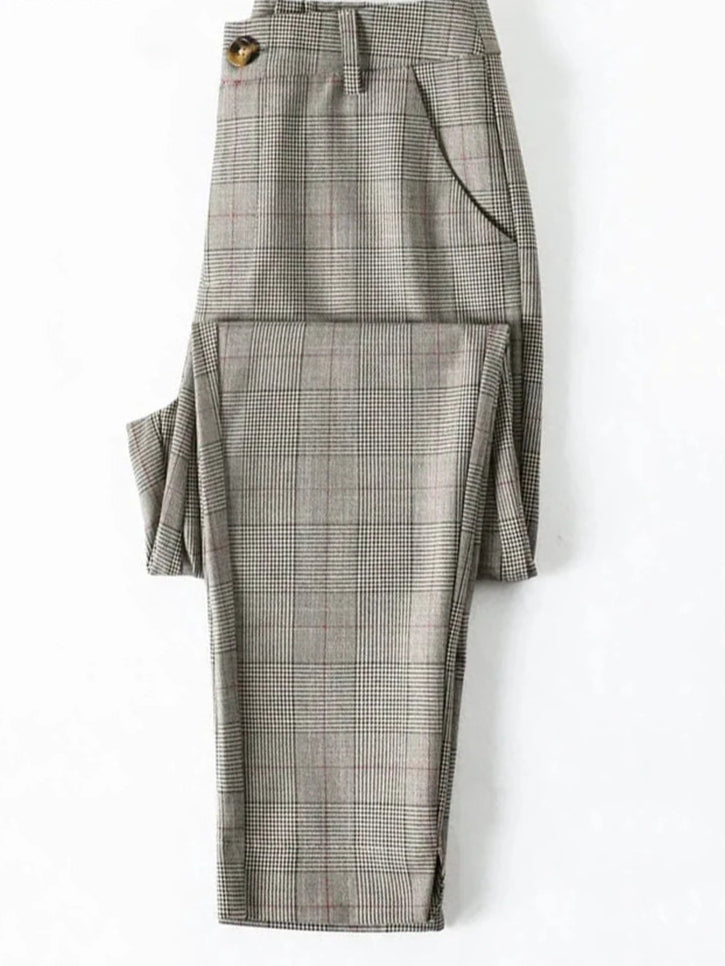 Straight  Plaid Split Formal Baggy Spodnie