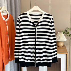 Plus Size  V-Neck Stripe Knitted Pullover